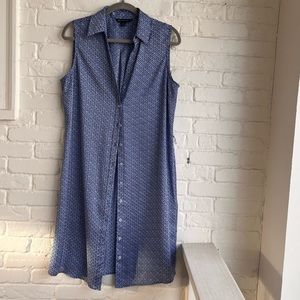 Brooks Brothers Blue Patterned Sleeveless Shirt Dress